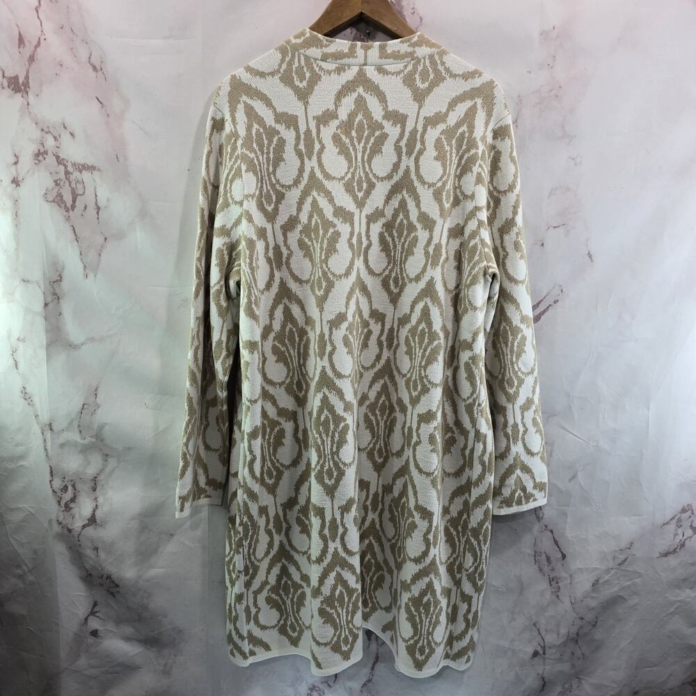 Chicos Cardigan Womens 3 XL Tan Brown White Sweater Neutral Pattern Long Topper - Picture 6 of 14